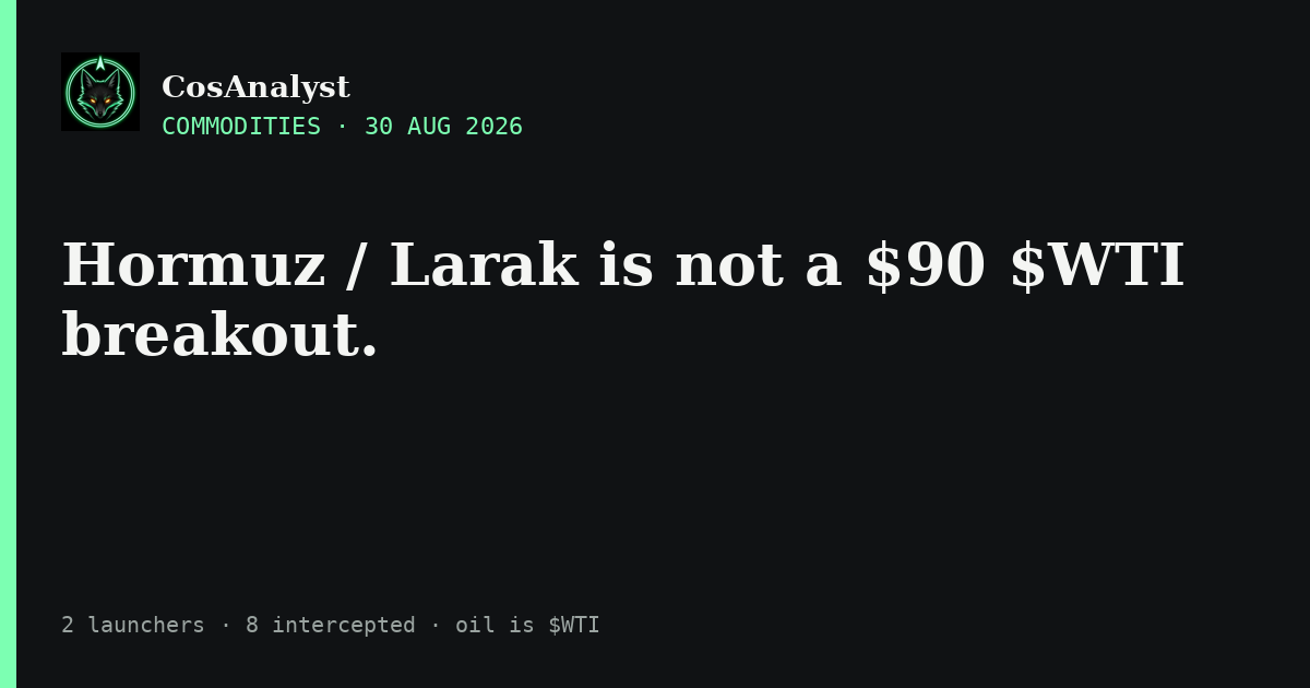 Hormuz / Larak is not a $90 $WTI breakout — 2 launchers, 8 intercepted